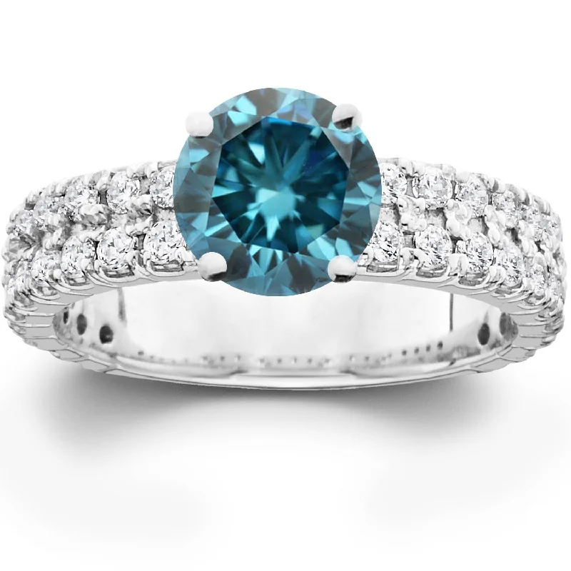 Rings with vine-wrapped bands for nature -3.40CT Blue & White Diamond Engagement Ring 14K White Gold