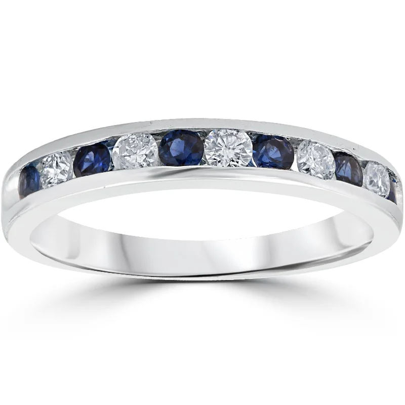 Rings with lapis lazuli for rich blue -3/4ct Blue Sapphire & Diamond Channel Set Ring 14K White Gold