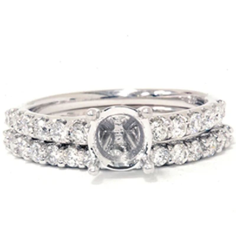 Rings with double bands for modern twist -3/4ct Half Eternity Diamond Ring Set 14K White Gold