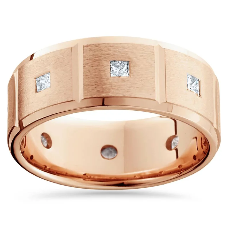 Rings with starburst topaz for radiant beauty -3/4ct Princess Cut Mens Comfort Fit Diamond Ring 14K Rose Gold