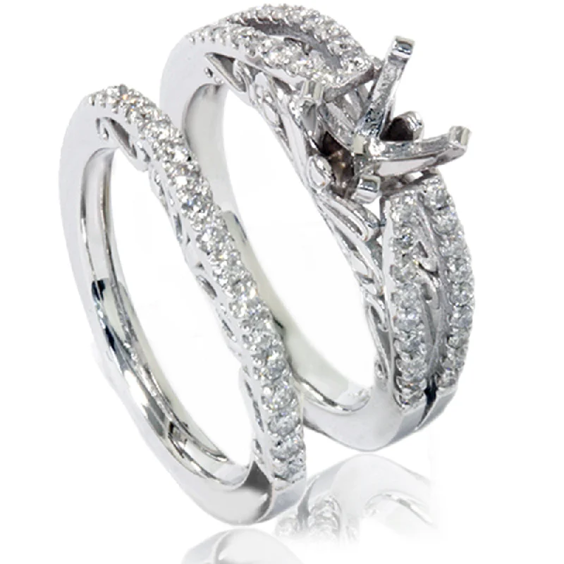 Rings with claw-set moonstone for mystique -3/4ct Vintage Diamond Engagement Ring Bridal Set 14K White Gold