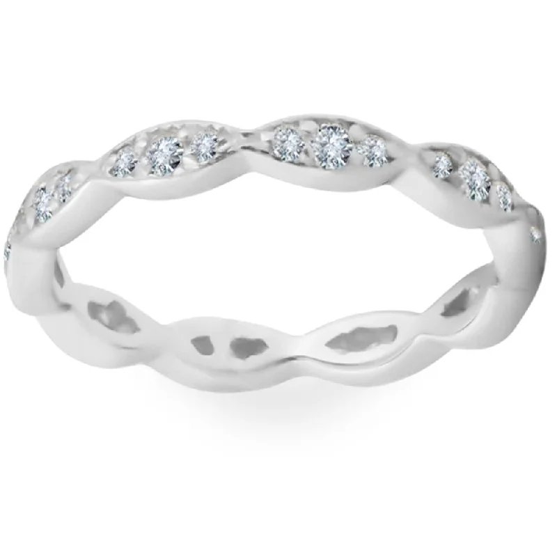 Rings with claw-set moonstone for mystique -3/8ct Diamond Vintage Eternity Ring Stackable Womens Wedding Band 14k White Gold