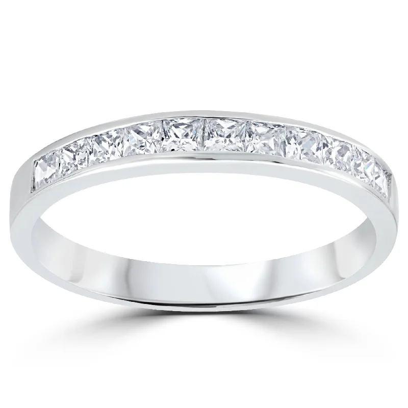 Rings with hexagon-cut stones for trendiness -3/8ct Princess Cut Diamond Wedding Anniversary Ring 14K White Gold