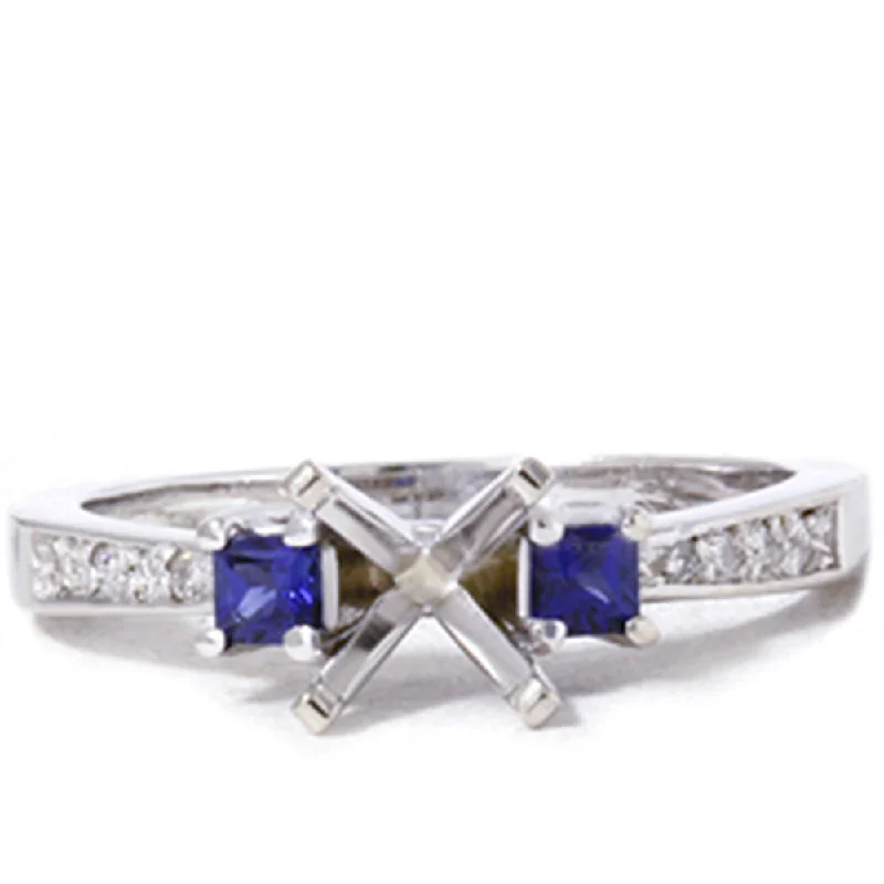 Platinum rings with sparkling sapphire center stones -3/8ct Princess Sapphire & Diamond Engagement Ring Setting 14K