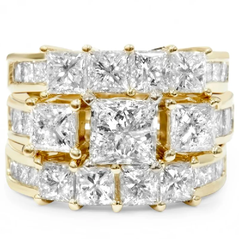 Rings with branch-inspired bands for organic -4 1/3ct Princess Cut Enhanced Diamond Engagement Guard Ring Set 14K Yellow Gold