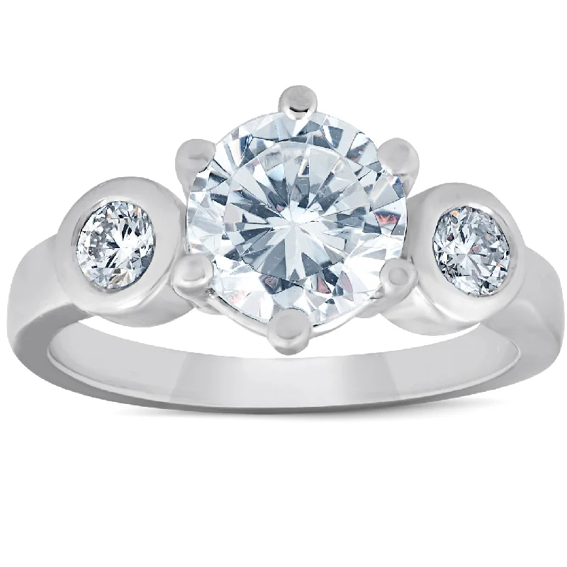 Rings with coral stones for vibrant pop -4Ct Round Cut Moissanite & Diamond 3-Stone Ring 14K White Gold