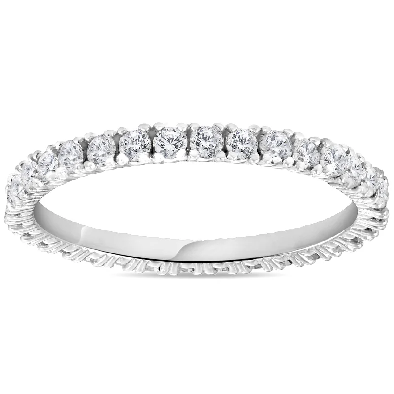 Rings with oxidized bands for vintage edge -5/8 cttw Diamond Eternity Ring Womens Stackable Round 14k White Gold Band