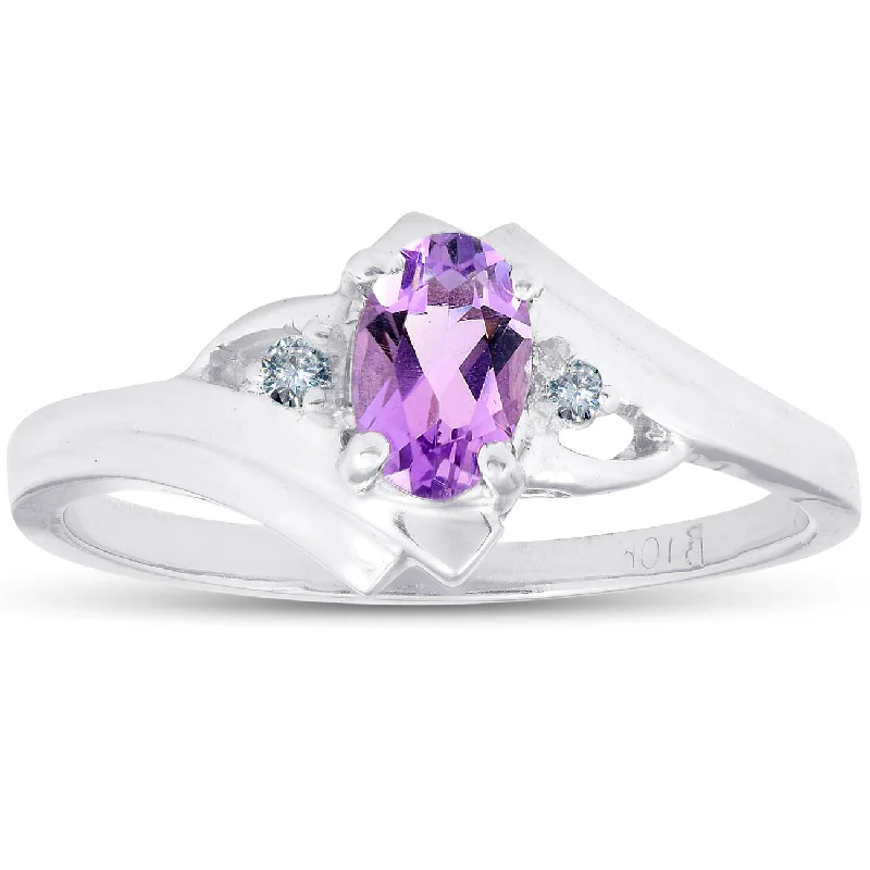 Rings with topaz stones for icy blue -5/8ct Amethyst & Diamond Ring 10K White Gold