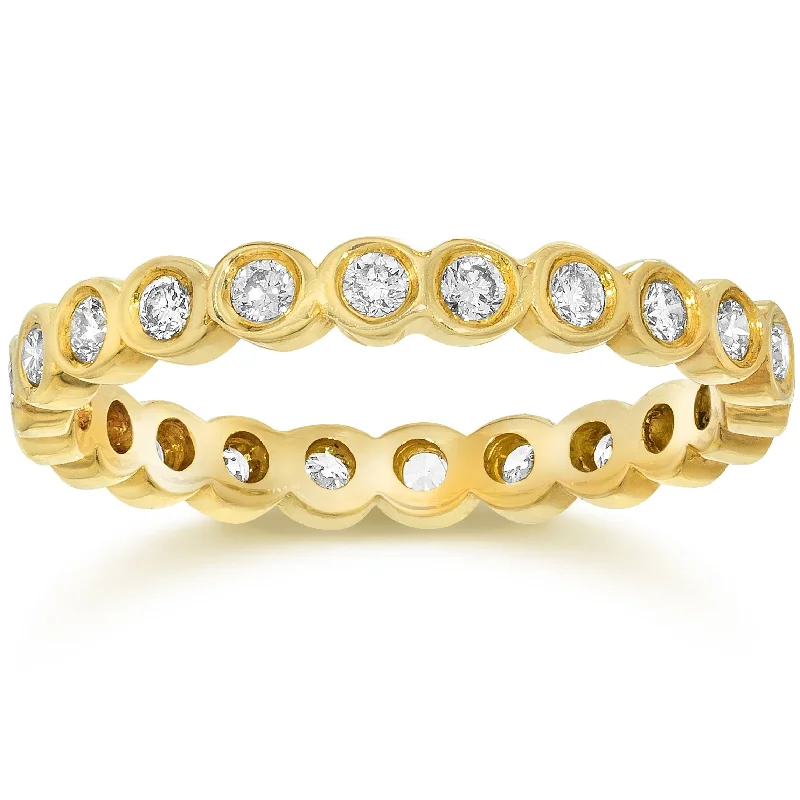 Rings with citrine stones for sunny vibes -5/8CT Diamond Bezel Eternity Stackable Band 14K Yellow Gold