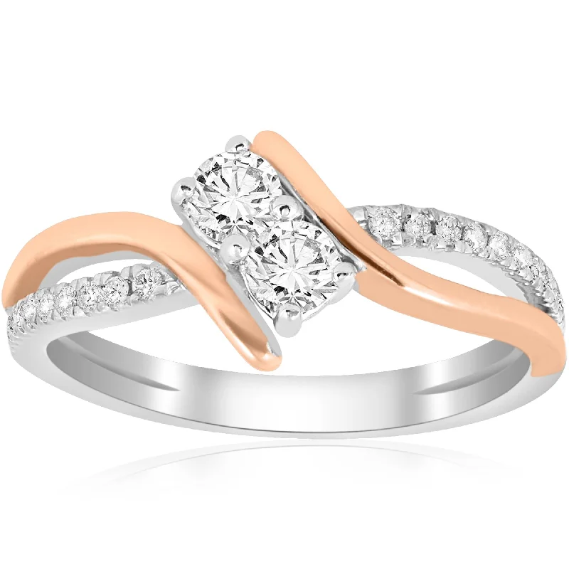 Rings with double bands for modern twist -5/8CT Forever Us 2 Stone Diamond Ring 14K White & Rose Gold