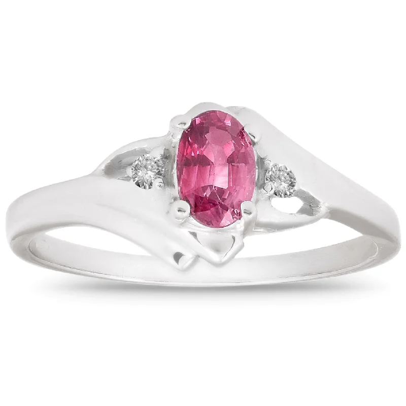 Rings with sunburst citrine for radiant appeal -5/8ct Oval Ruby & Diamond Ring 14K White Gold