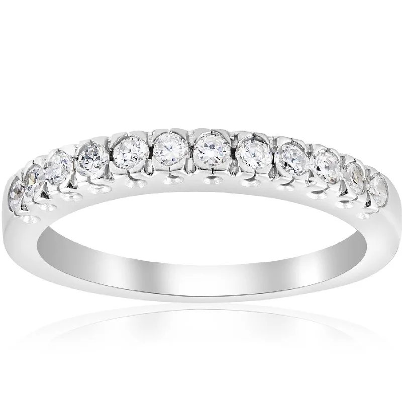 Rings with oxidized bands for vintage edge -5/8ct Pave Diamond French Prong Set Wedding Ring 14K White Gold