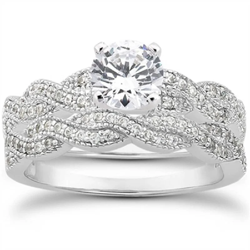 Rings with vintage claw prongs for elegance -5/8ct Pave Diamond Infinity Engagement Wedding Ring Set Vintage White Gold 14k