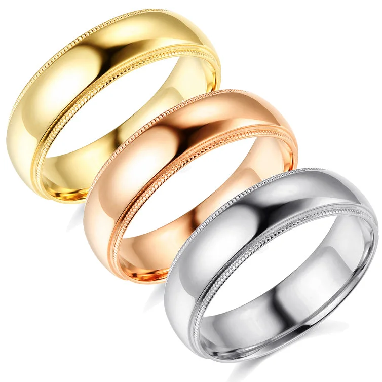 Vintage rings with engraved floral band designs -6mm Milgrain Plain High Polished Dome Wedding Band 10k White, Yellow, Rose Gold