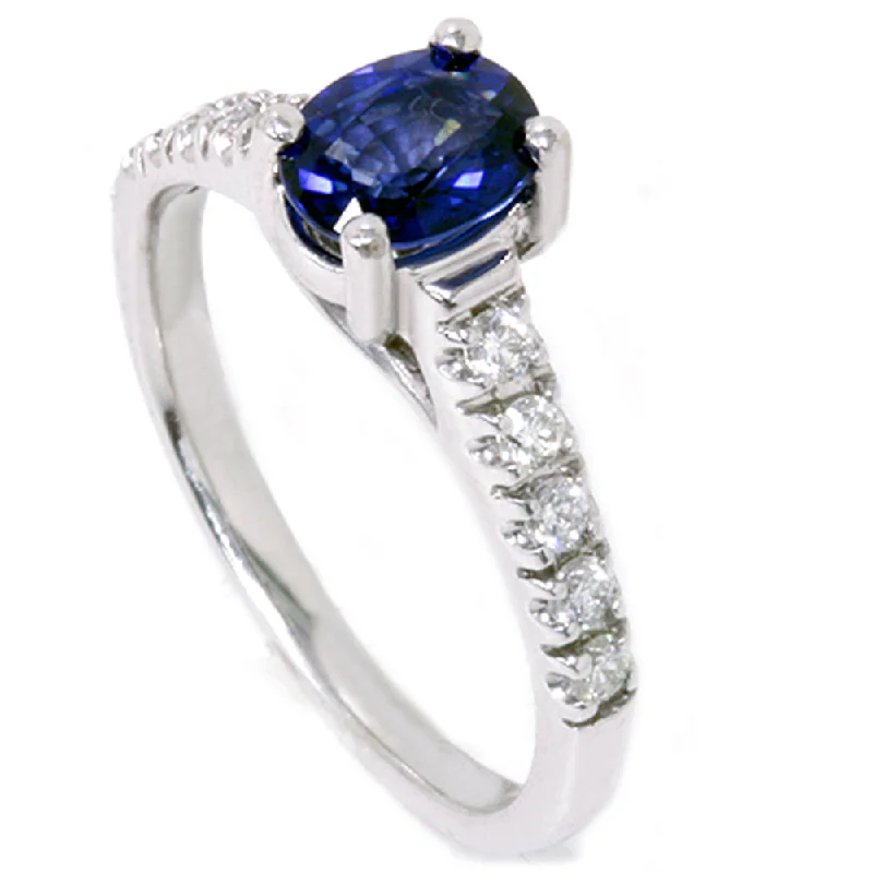 Rings with channel-set turquoise for color -7/8ct Blue Sapphire Accent Diamond Ring 14K White Gold