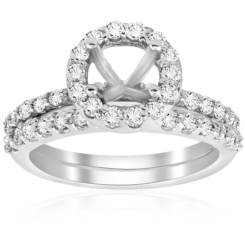 Minimalist rings with tiny diamond dot accents -7/8ct Diamond Engagement Wedding Ring Setting 14K White Gold Mounting