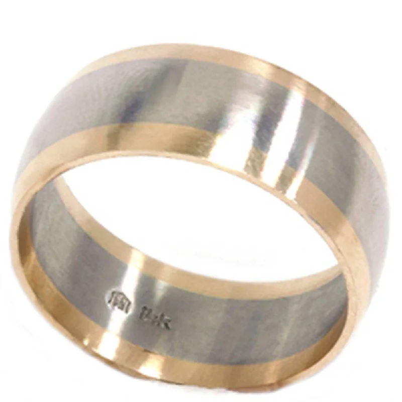 Rings with coral stones for vibrant pop -8mm Satin Finish Mens Two Tone Wedding Band 14K White Yellow Gold Ring