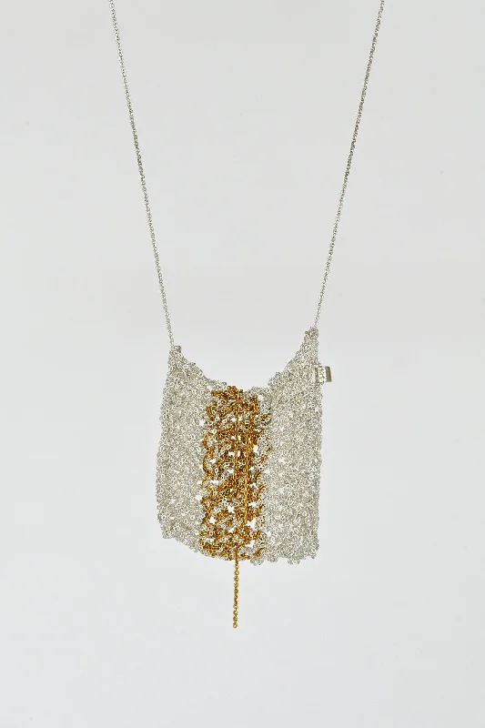 Stunning necklaces and pendants with amethyst gemstones for a calming effect-Striped Square Drop Necklace, Silver + Gold