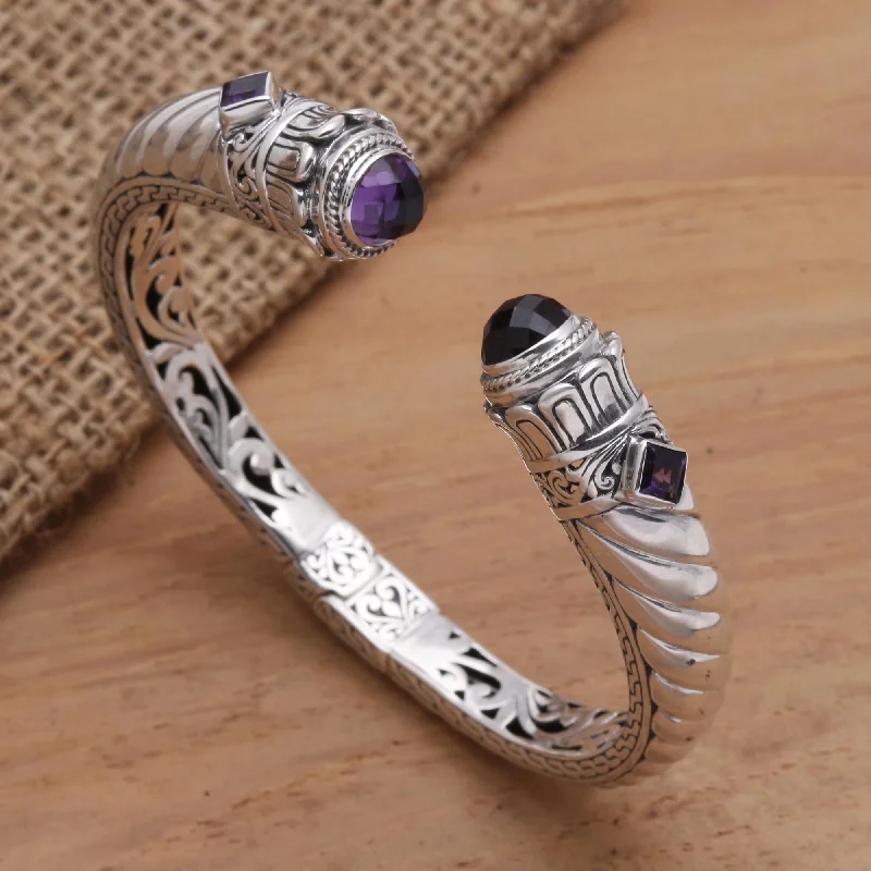 Adjustable bangle bracelets with toggle clasps for easy, secure wearing-Aspire Amethyst and Sterling Silver Cuff Bracelet