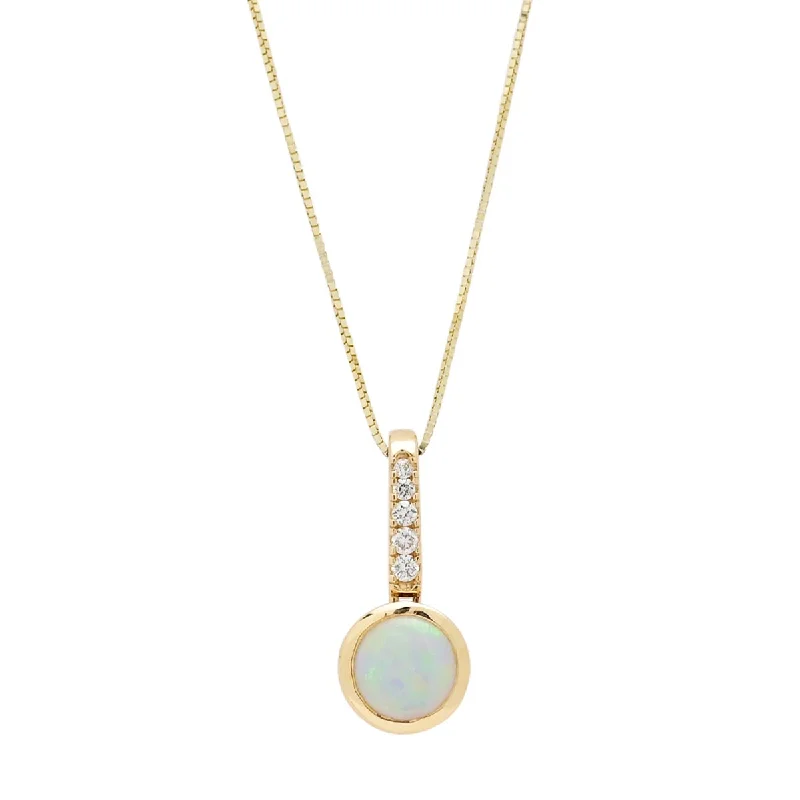 Necklaces and pendants with celestial starburst designs for a radiant look-Parlé Australian Opal Bezel Necklace in 14kt Yellow Gold with Diamonds (1/20ct tw)