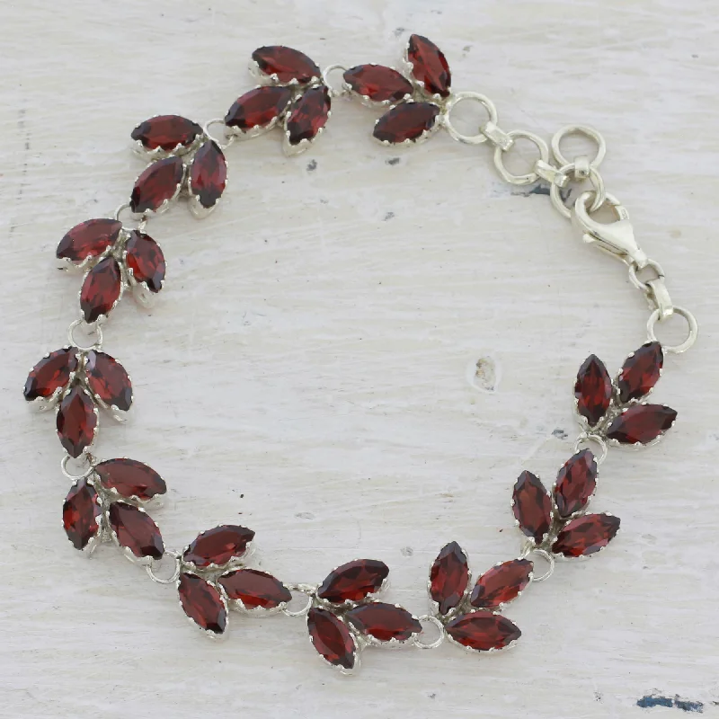 Best silver bangle bracelets with intricate detailing for a timeless and sophisticated style-Autumn Air Garnet and Sterling Silver Tennis Bracelet from India