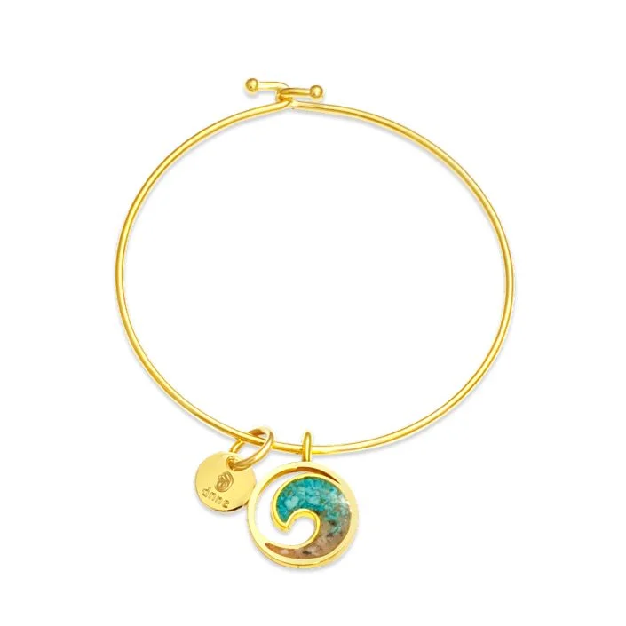 Minimalist bangle bracelets with a thin profile for a sleek and subtle appearance-Beach Bangle Gold Wave - Turquoise Gradient