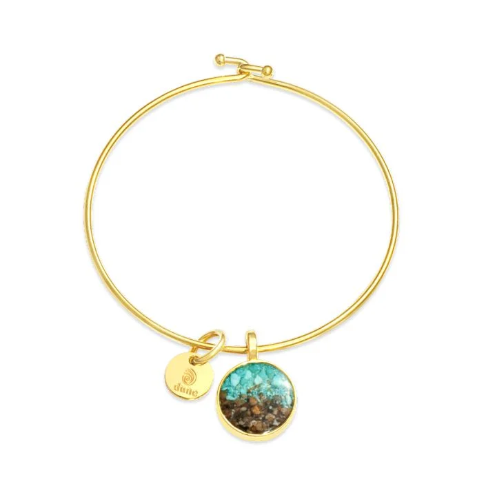 Best bangle bracelets with bright enamel colors for a fun and youthful style-Beach Bangle - Round Gold Turquoise Gradient