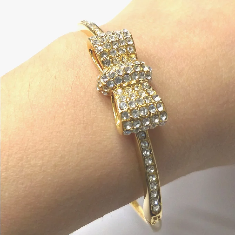 Bold bangle bracelets with mixed materials like wood, metal, and fabric-BL807A Gold Crystal Bangle