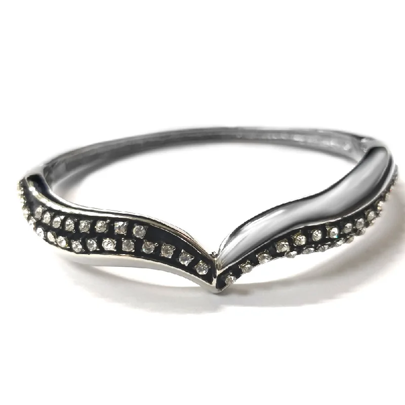 Vintage bangle bracelets with oxidized silver finishes for a rustic, antique feel-BL815A Elegant Crystal Bangle