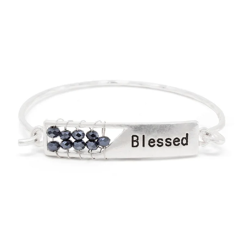 Best bangle bracelets with stacked designs for a trendy and fashionable look-Blessed Hook Bangle with Black Glass Bead Silver Tone