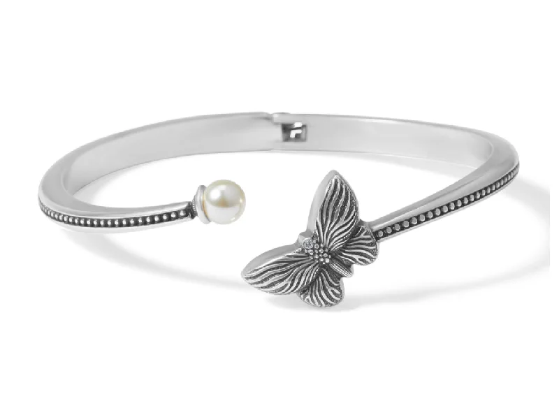 Luxury bangle bracelets with diamond accents for a sparkling, high-end accessory-Bloom Butterfly Pearl Open Bangle