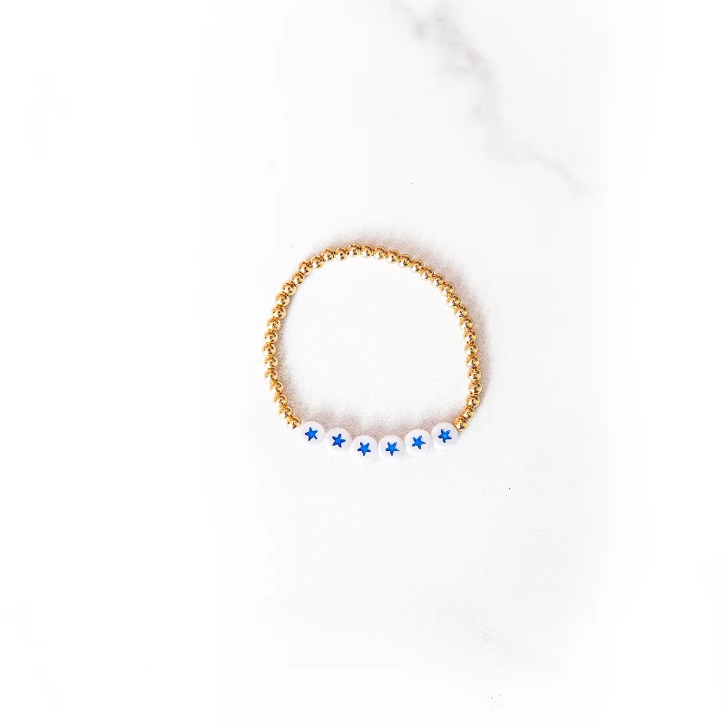 Wide bangle bracelets with boho-inspired patterns for a free-spirited design-BLUE STAR GOLD BEADED BRACELET