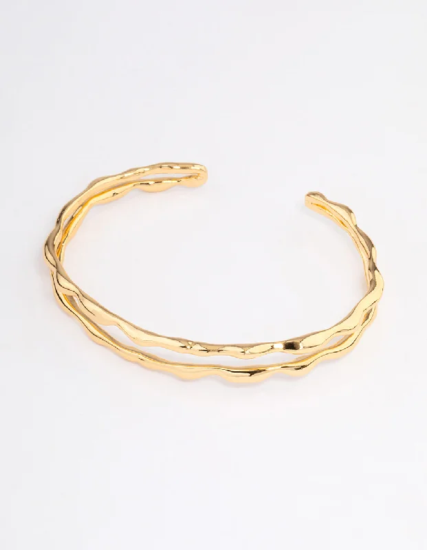 Best bangle bracelets with adjustable sizes for a comfortable and perfect fit-Gold Plated Double Molten Cuff Bangle