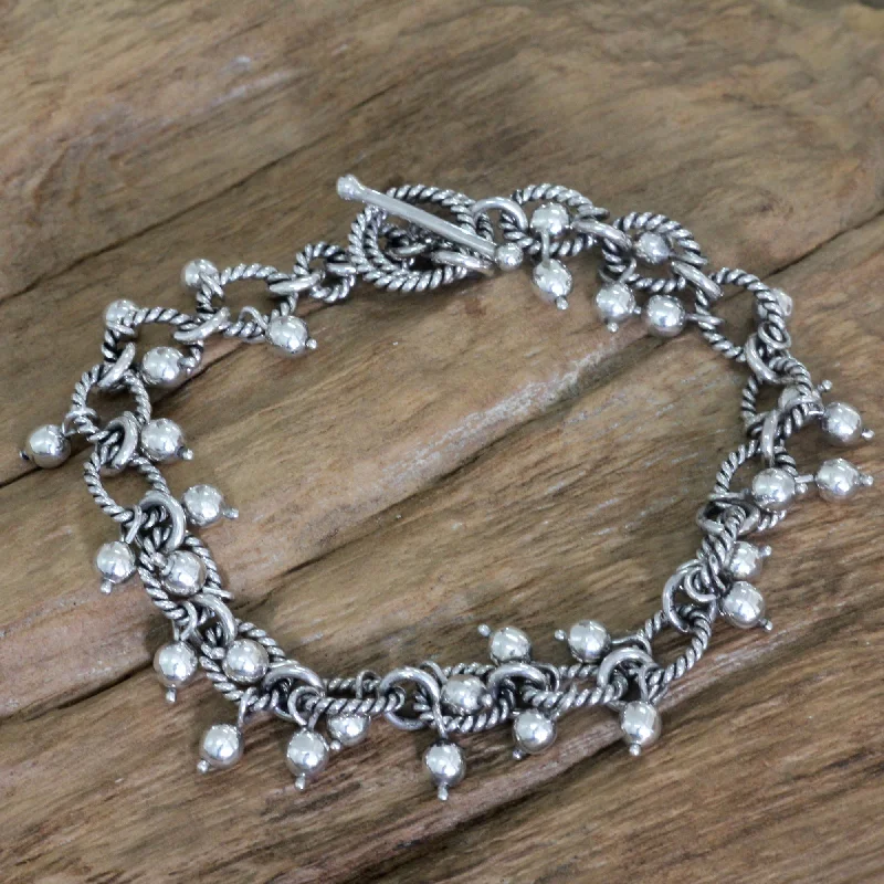 Best bangle bracelets with pearls and crystals for a glamorous and sophisticated look-Bright Berries Handmade Balinese Silver Charm Bracelet