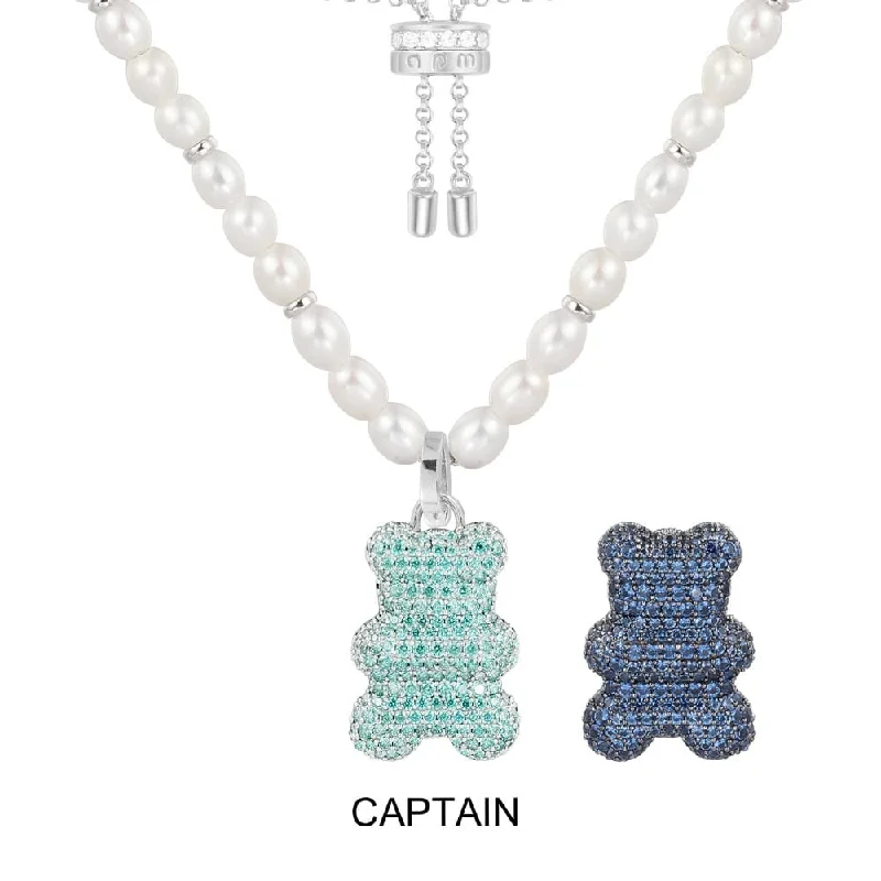 Necklaces and pendants with enamel accents for a colorful, eye-catching appearance-Captain Yummy Bear (CLIPPABLE) Adjustable Necklace with Pearls