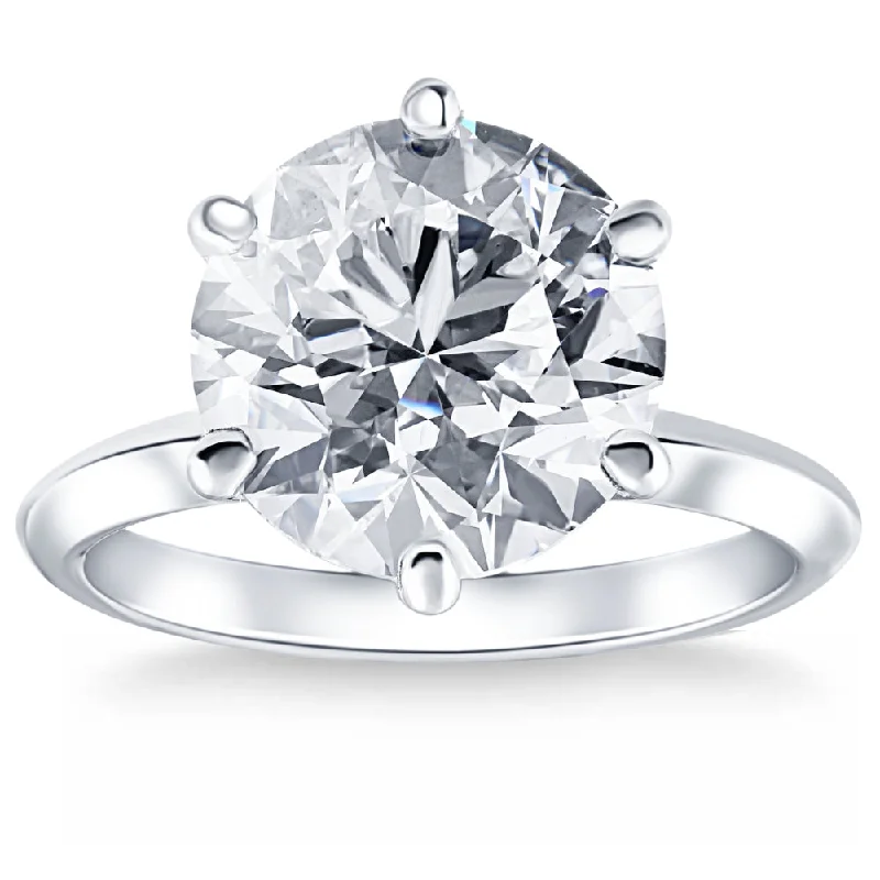 Rings with faceted aquamarine for sea glow -Certified 6Ct Solitaire Diamond Engagement Ring 14k White Gold Lab Grown