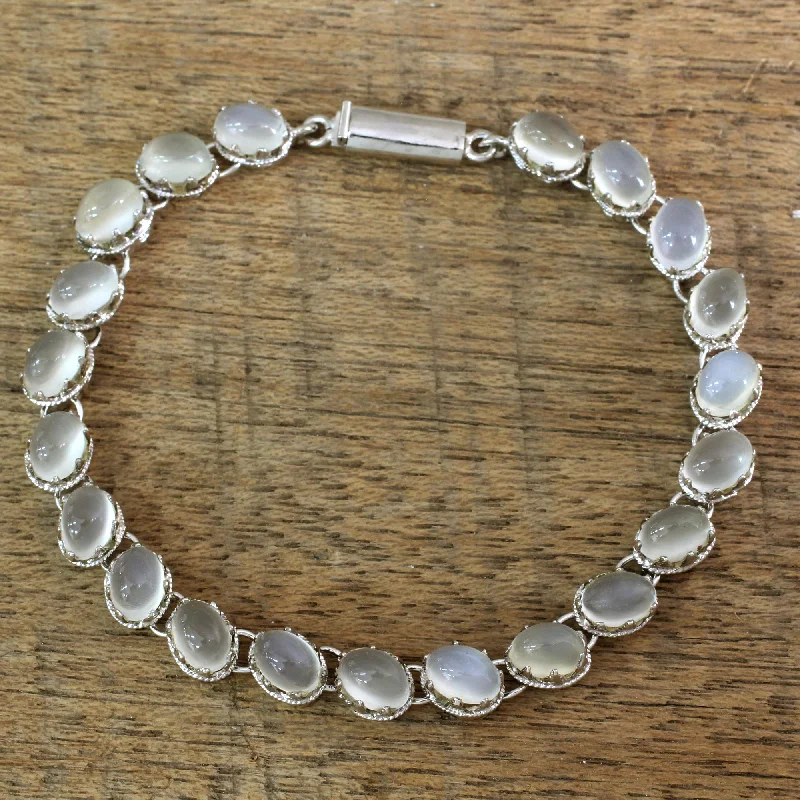 Wide bangle bracelets with boho-inspired patterns for a free-spirited design-Cloud Circlet Indian Bracelet Moonstone on Sterling Silver