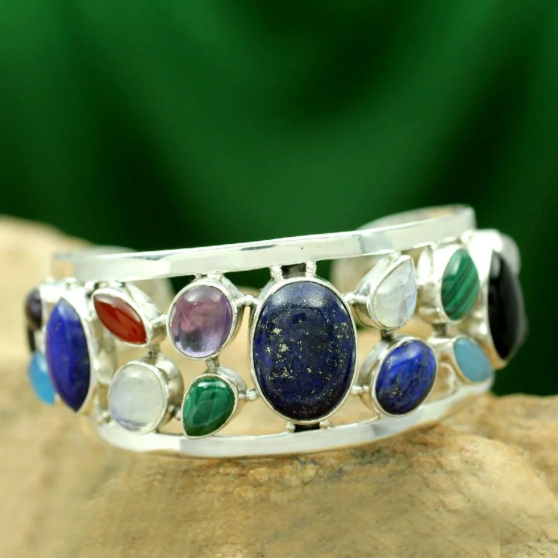 Chunky bangle bracelets with metallic finishes for a bold and statement-making look-Colors of Life Gemstone Cuff Bracelet