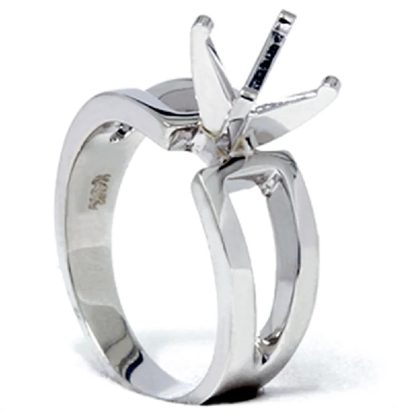 Rings with etched floral bands for detail -Contemporary Solitaire Engagement 14K White Gold Ring Setting