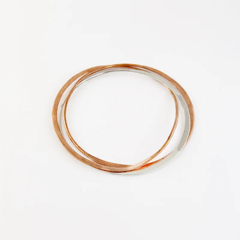 Sleek bangle bracelets with polished titanium for a modern and lightweight option-Interlocked Copper + Sterling Bangles