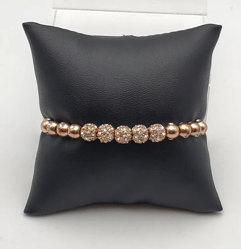 Best bangle bracelets with cubic zirconia inlays for affordable elegance and sparkle-Vintage Brass Copper Tone Rhinestone Studded Lariat Bracelet