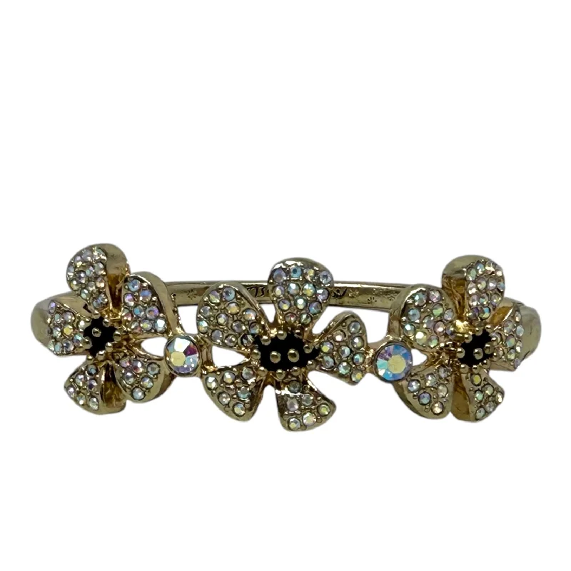 Best bangle bracelets with hand-crafted details for a unique and artisanal touch-Crystal Flower Hinged Bangle Bracelet By Betsey Johnson