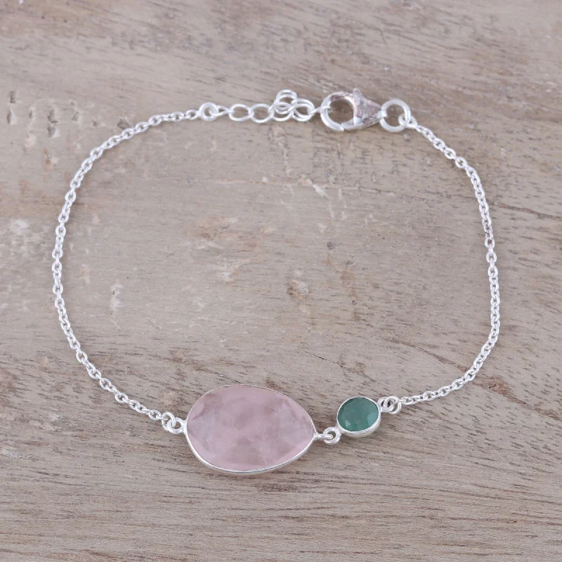 Best bangle bracelets with twisted rope designs for a textured, nautical-inspired look-Crystal Shimmer Sterling Silver Rose Quartz and Aventurine Pendant Bracelet