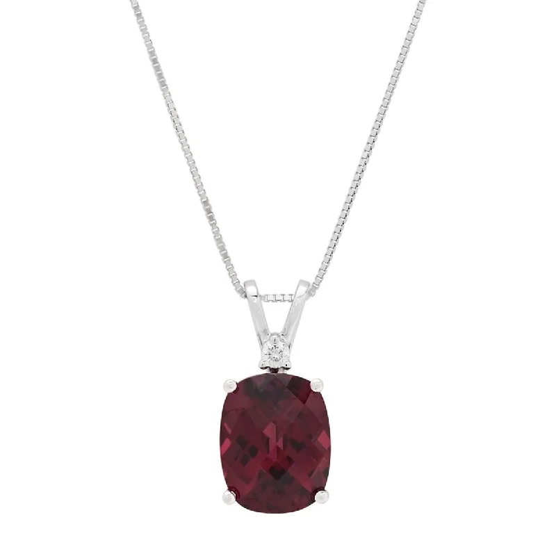 Elegant necklaces and pendants with infinity symbols for timeless designs-Cushion Cut Rhodolite Garnet Necklace in 14kt White Gold with Diamond (.03ct)