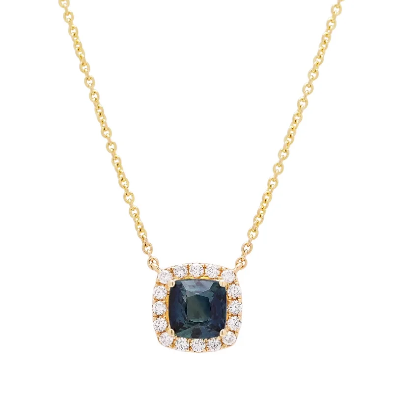 Best necklaces and pendants with cross pendants for a spiritual, meaningful symbol-Cushion Cut Sapphire and Diamond Necklace in 14kt Yellow Gold (1/5ct tw)