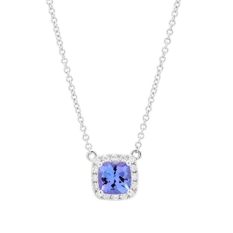 Personalized necklaces and pendants with coordinates for a meaningful location-based gift-Cushion Cut Tanzanite Necklace in 14kt White Gold with Diamonds (1/10ct tw)