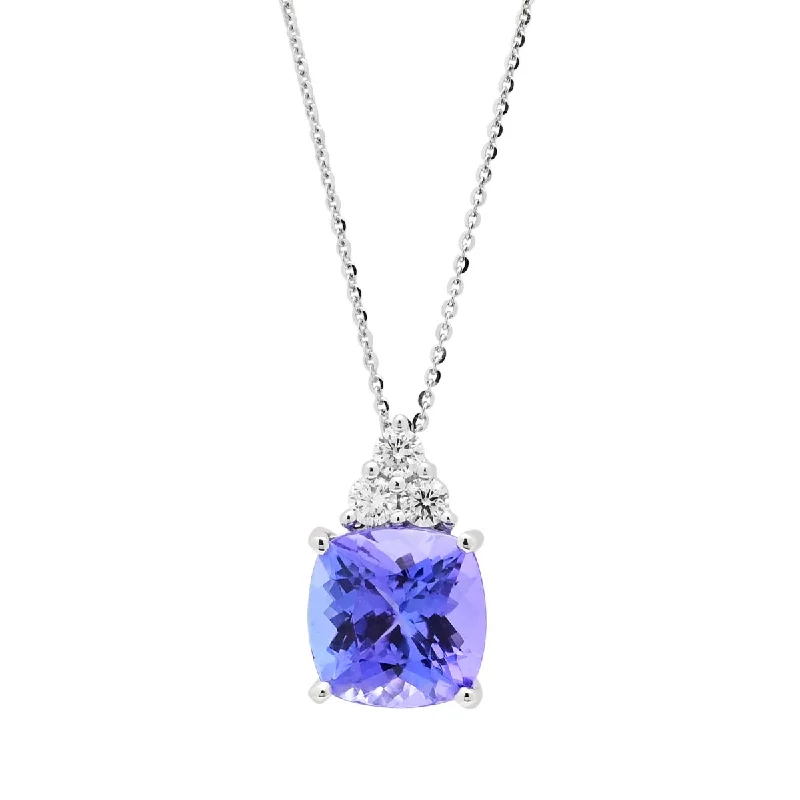 Best necklaces and pendants with crystal accents for a sparkling and elegant style-Cushion Cut Tanzanite Necklace in 14kt White Gold with Diamonds (1/7ct tw)