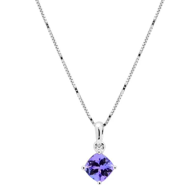 Beautiful necklaces and pendants with tree branch motifs for a nature-inspired design-Cushion Cut Tanzanite Necklace in 14kt White Gold