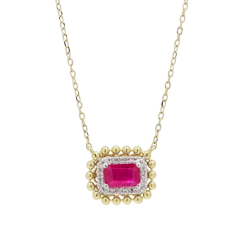 Beautiful necklaces and pendants with layered chains for a fashionable, chic look-Dabakarov Emerald Cut Ruby Necklace in 14kt Yellow Gold with Diamonds (1/20ct tw)