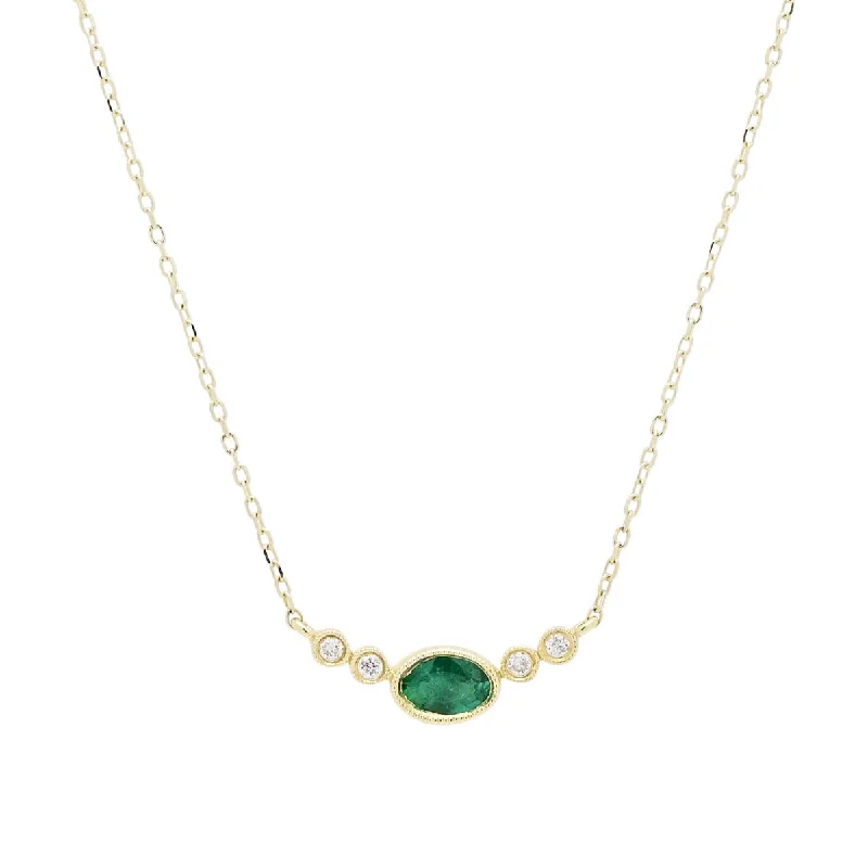 Best necklaces and pendants with butterfly pendants for a delicate, light style-Dabakarov Oval Emerald Bezel Necklace in 14kt Yellow Gold with Diamonds (1/20ct tw)